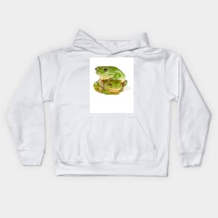 Green tree frogs, one on top of the other Kids Hoodie